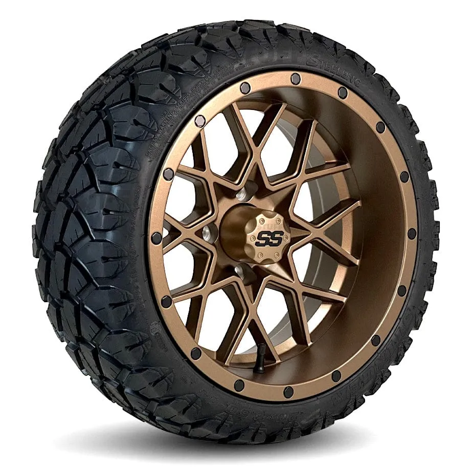 14" Matrix Matte Bronze Golf Cart Wheels and All Terrain / Off-Road Tires Combo - Set of 4