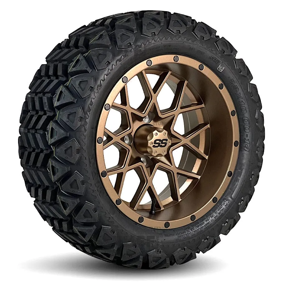 14" Matrix Matte Bronze Golf Cart Wheels and All Terrain / Off-Road Tires Combo - Set of 4