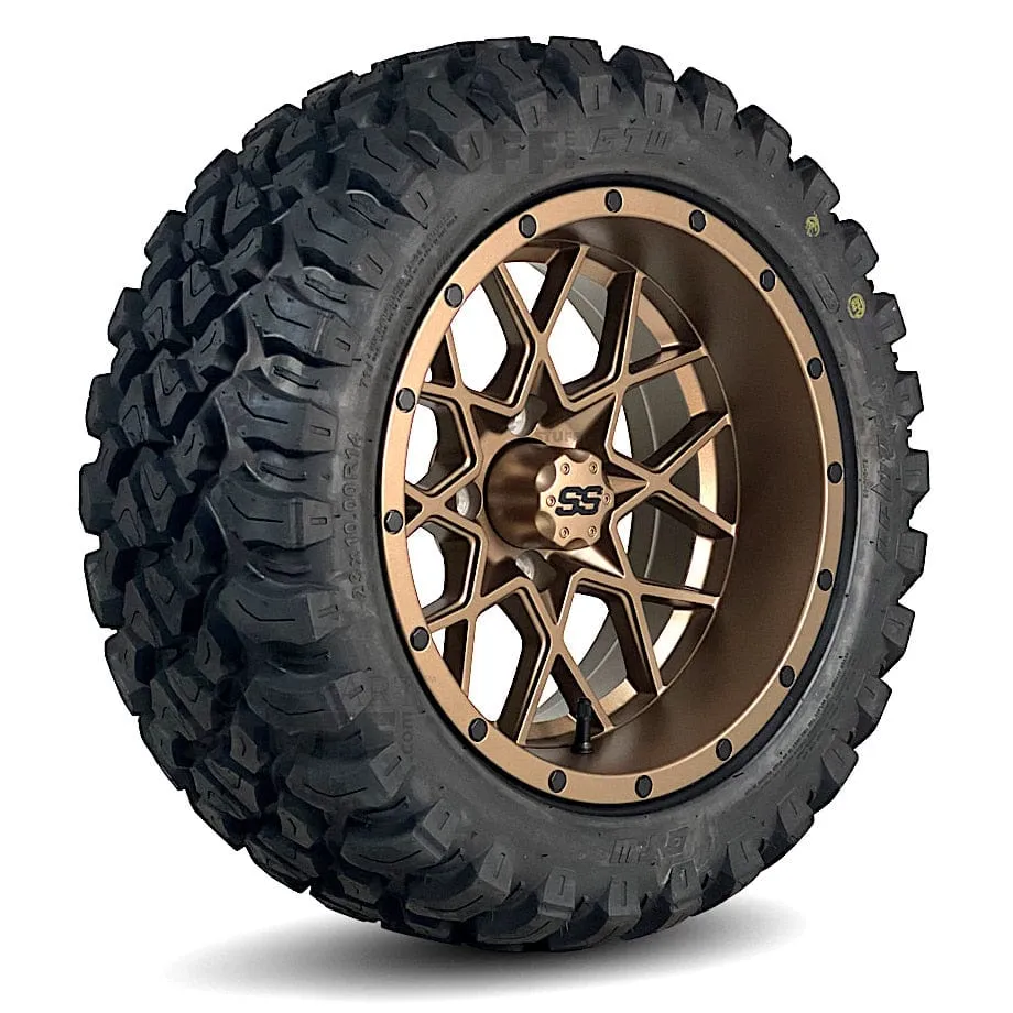 14" Matrix Matte Bronze Golf Cart Wheels and All Terrain / Off-Road Tires Combo - Set of 4