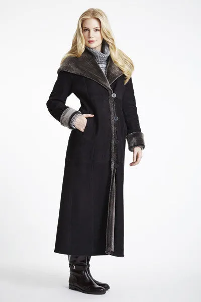 #6423 Long Hooded  Shearling Coat