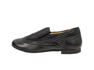 Andanines  Black Ribbed Wingtip Slip On 553-8