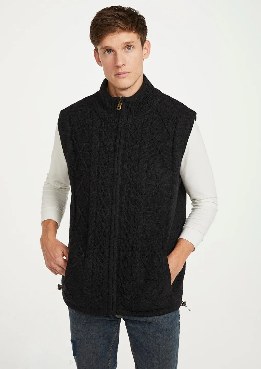 Aran Full Zip Fleece Gilet | Black