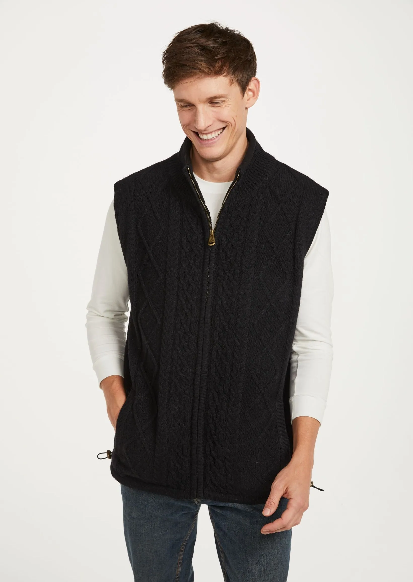 Aran Full Zip Fleece Gilet | Black