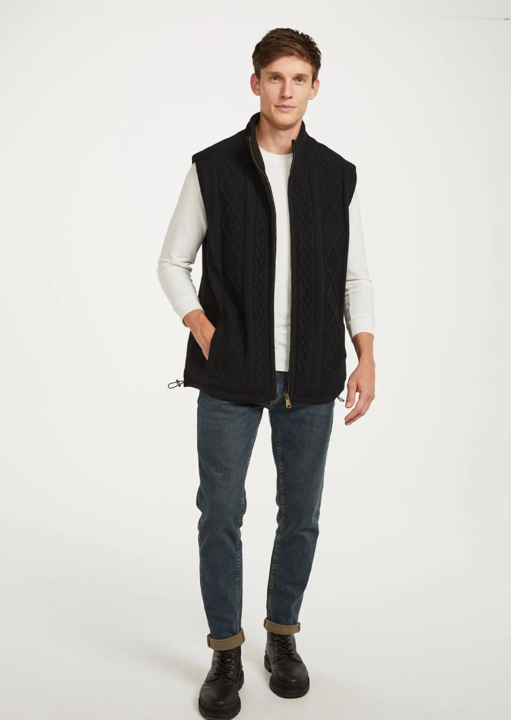 Aran Full Zip Fleece Gilet | Black