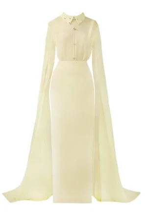 BEIGE TAFFETA FLOOR LENGTH GOWN