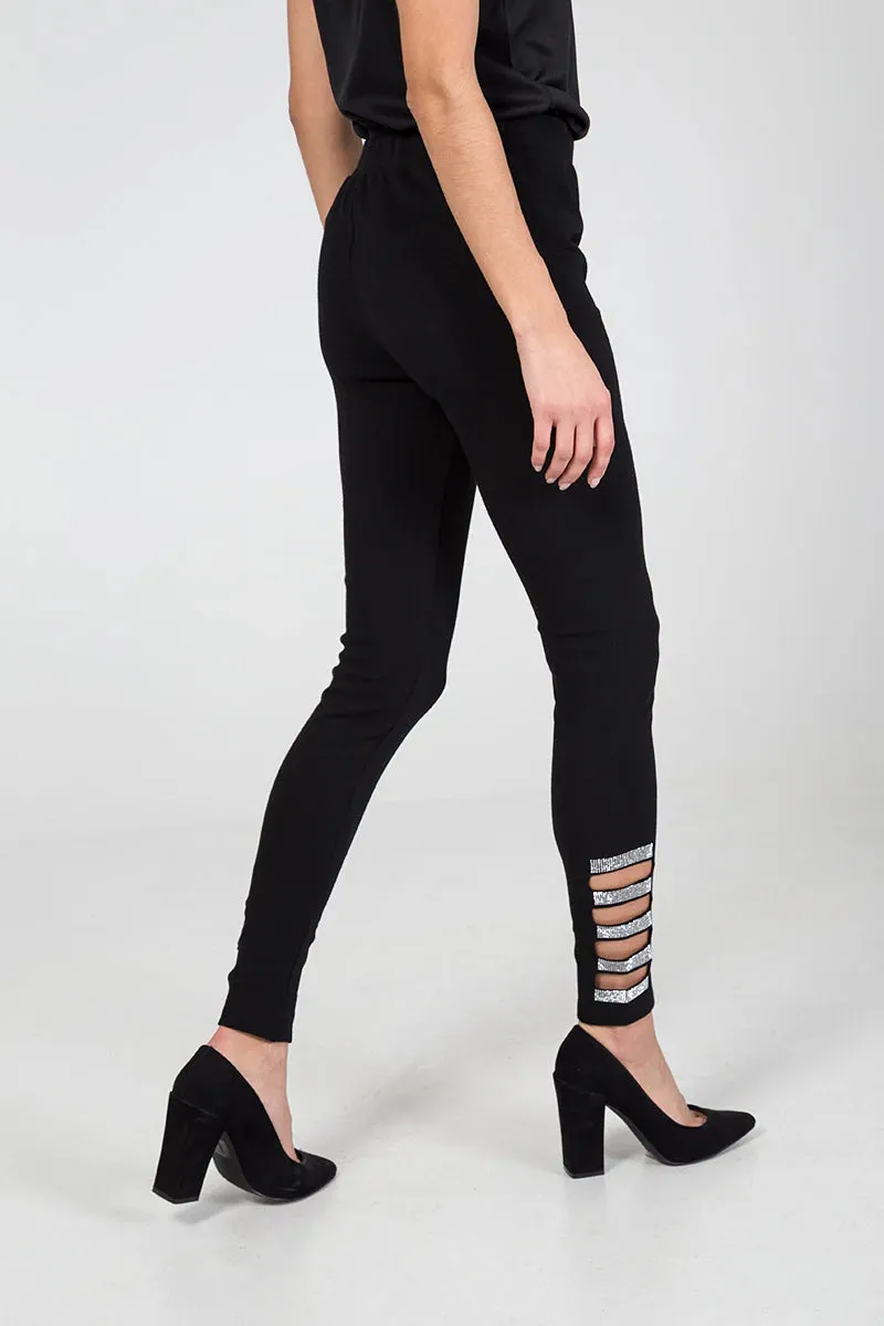 Black Diamante Ankle Cut Out Leggings