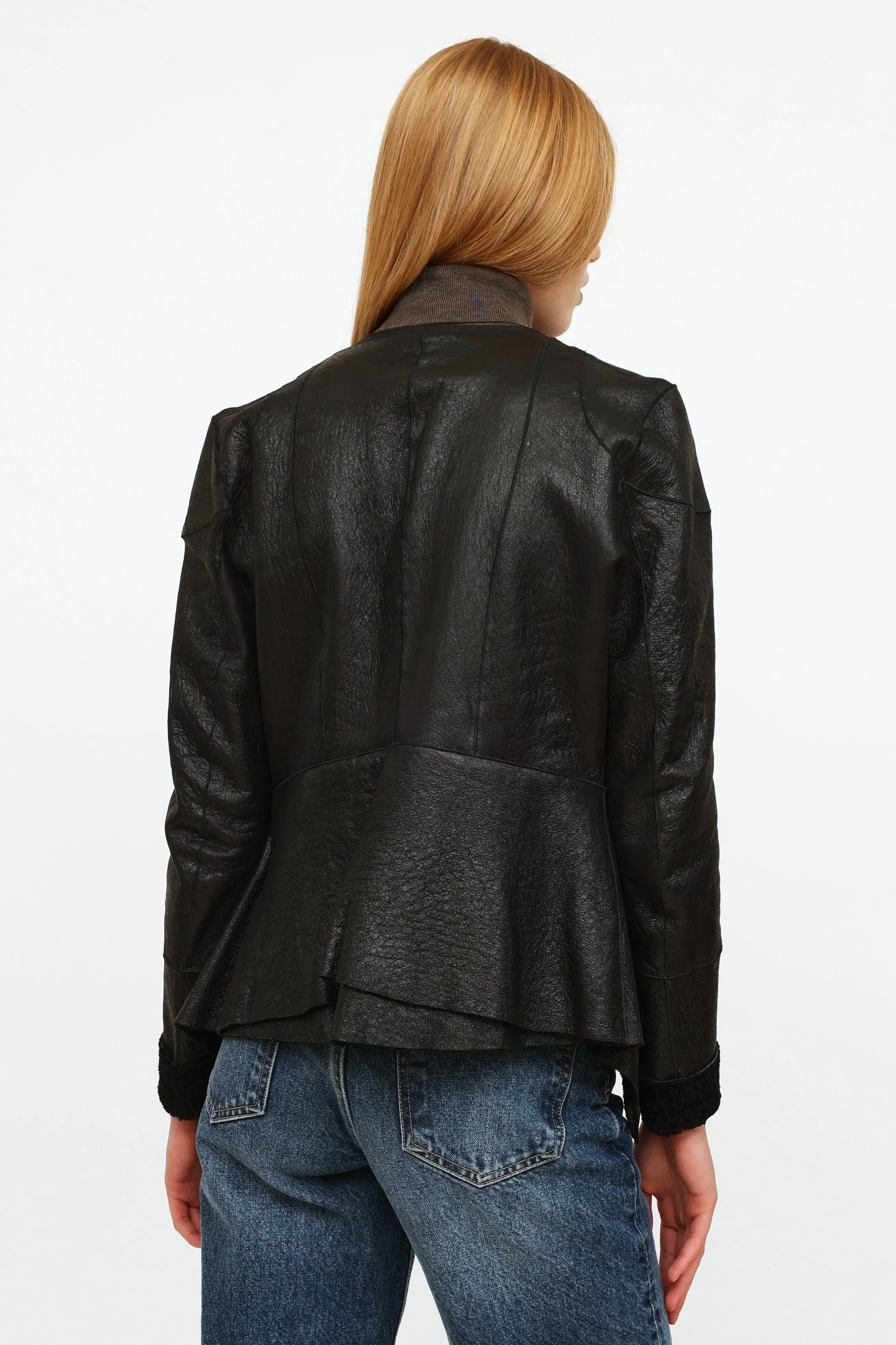 Black Leather Zip Up Lined Jacket