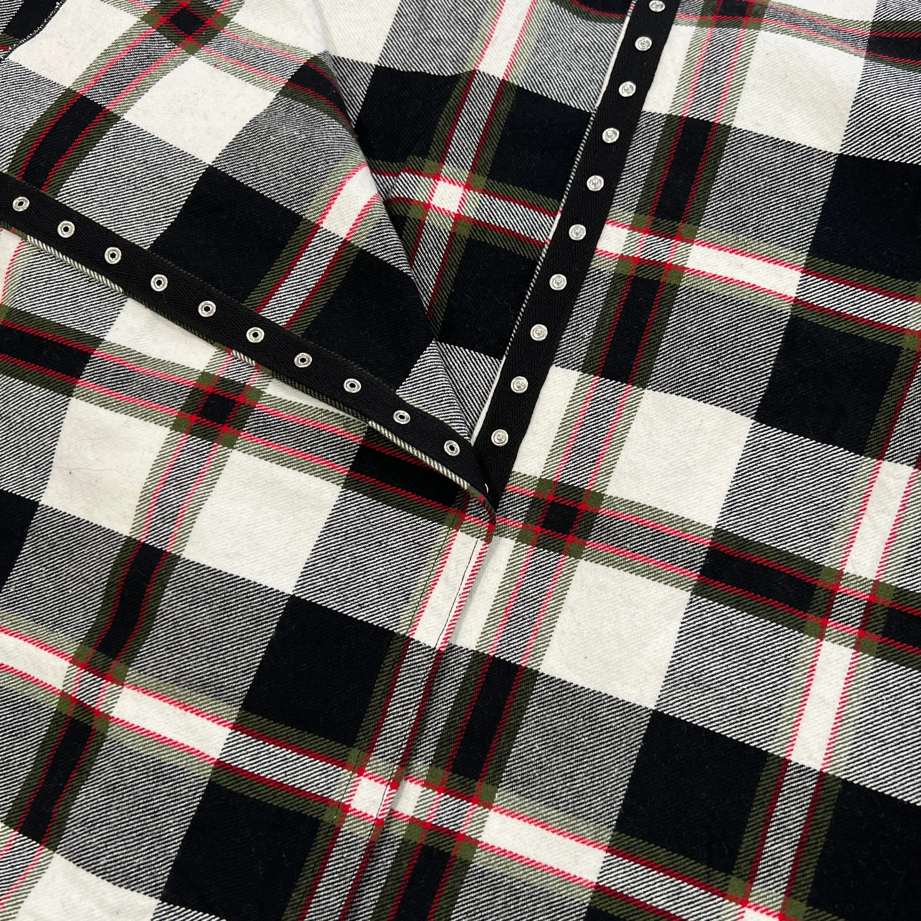 BLACK/WHITE PLAID WITH RED/GREEN STRIPES (infinity) Snap Scarf