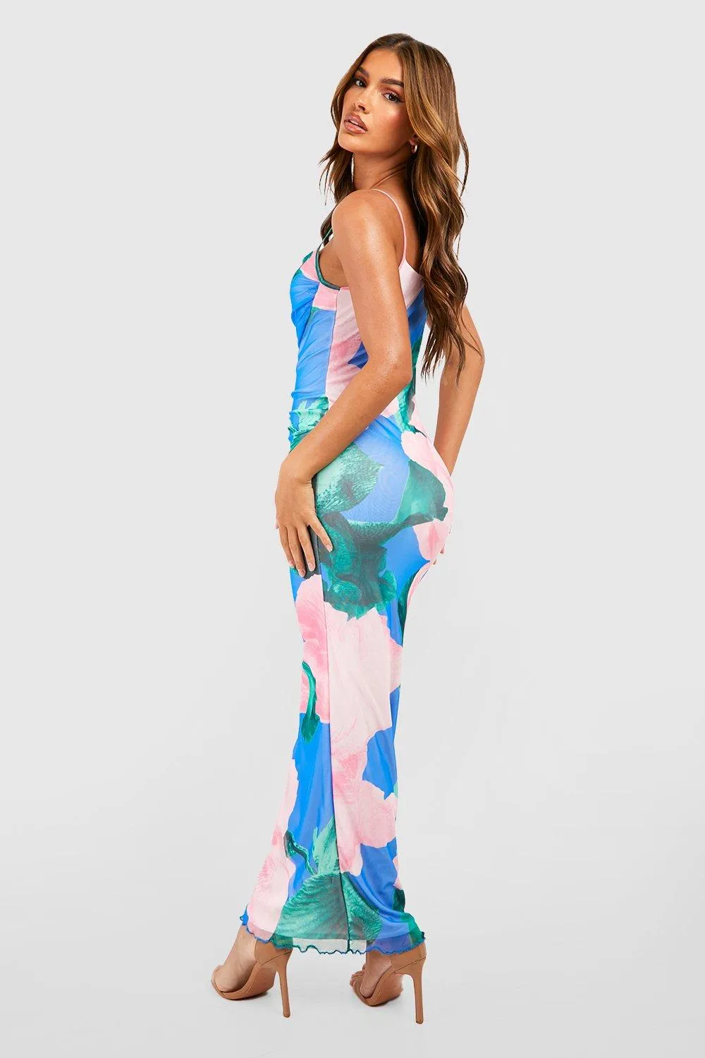 Boohoo Abstract Floral Cami Dress, Blue