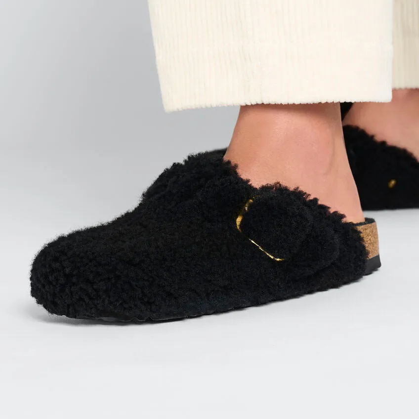 Boston Big Buckle Shearling - The Birkenstock Teddy Bear Clog in Black