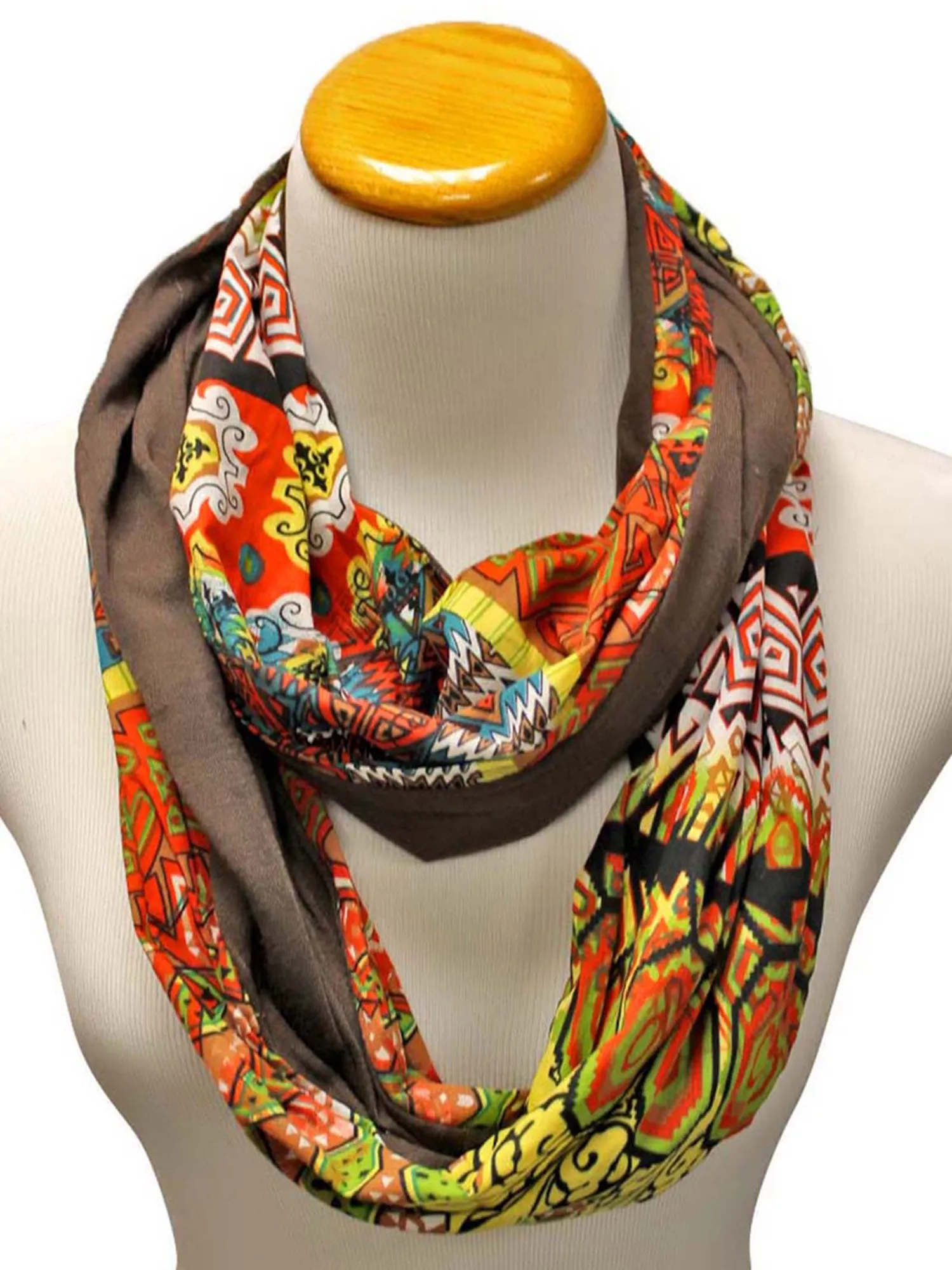 Brown Colorful Abstract Print Circle Infinity Scarf