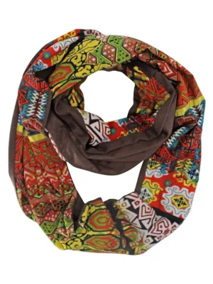 Brown Colorful Abstract Print Circle Infinity Scarf