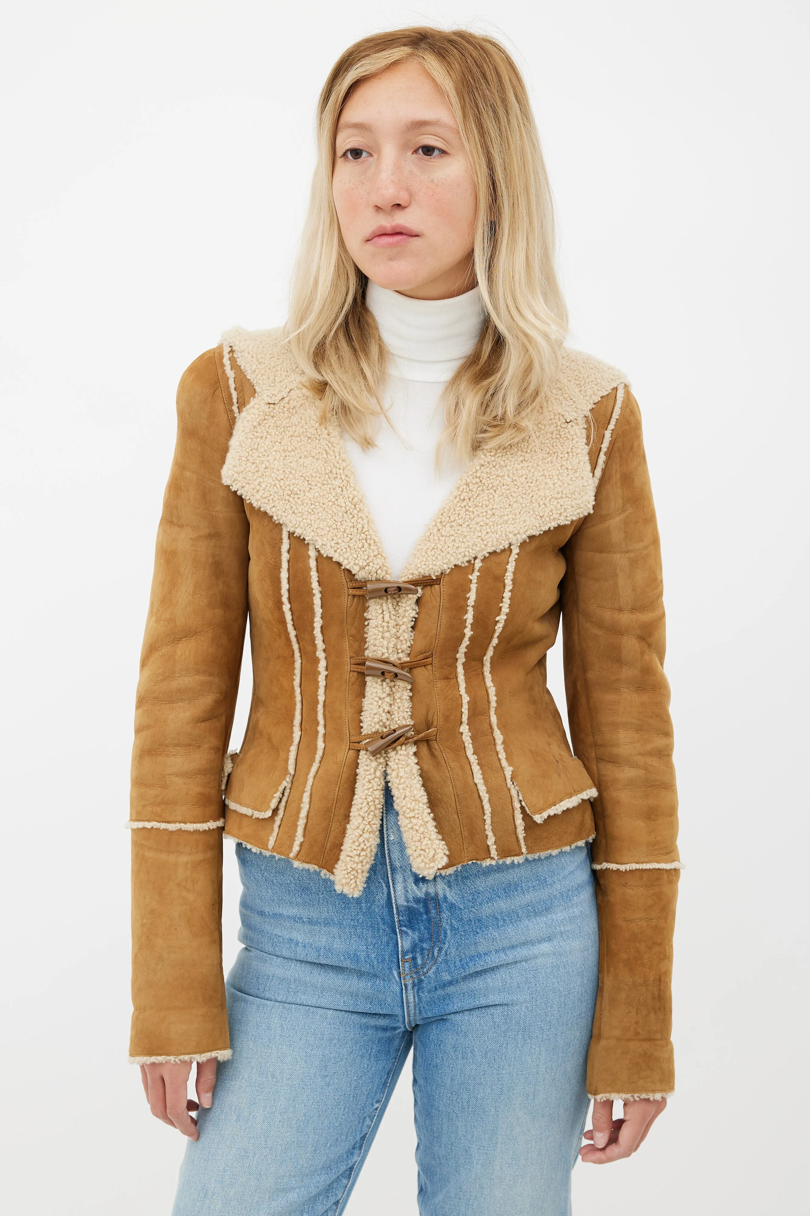 Brown Hooded Shearling Jacket