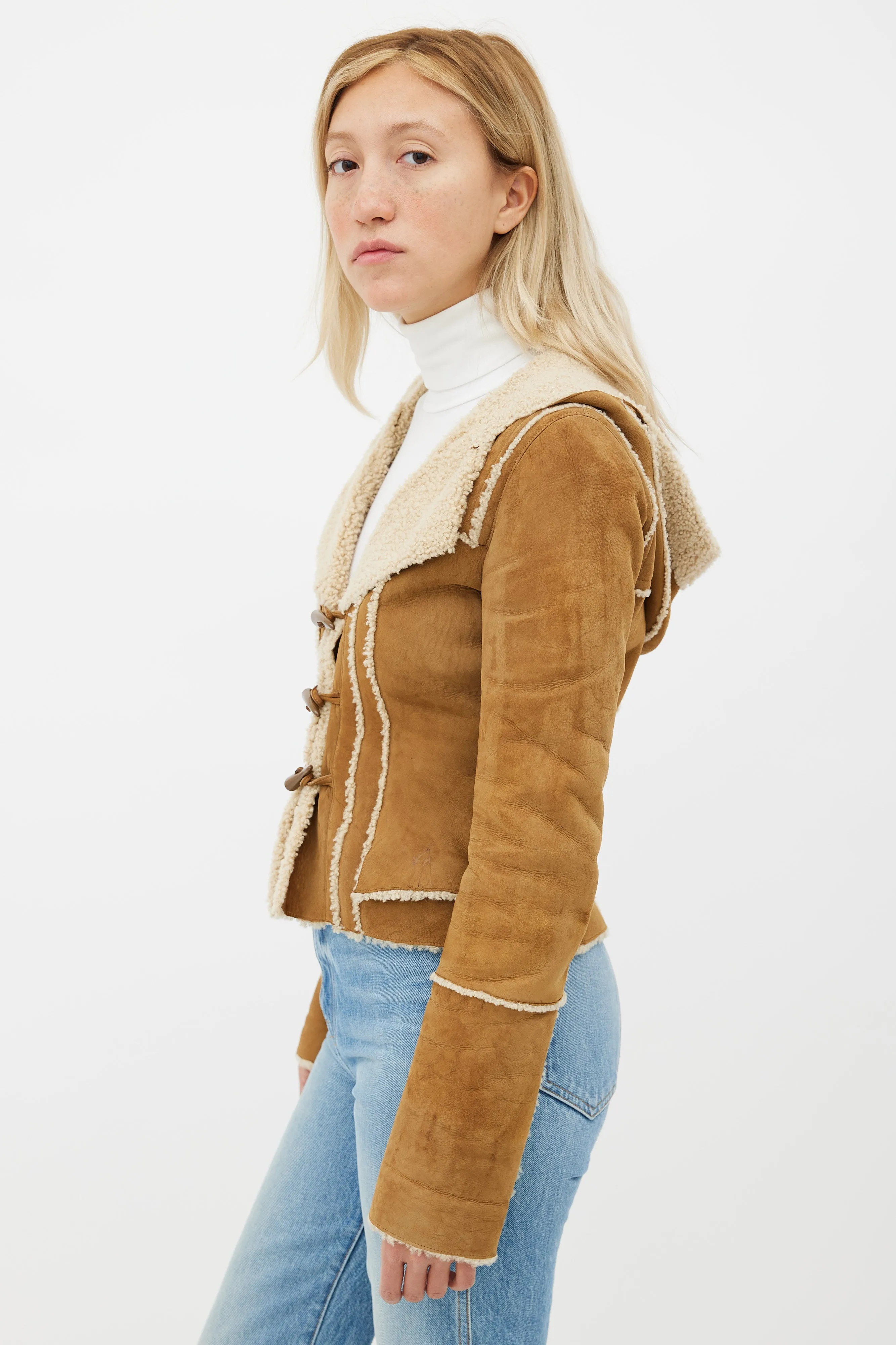 Brown Hooded Shearling Jacket