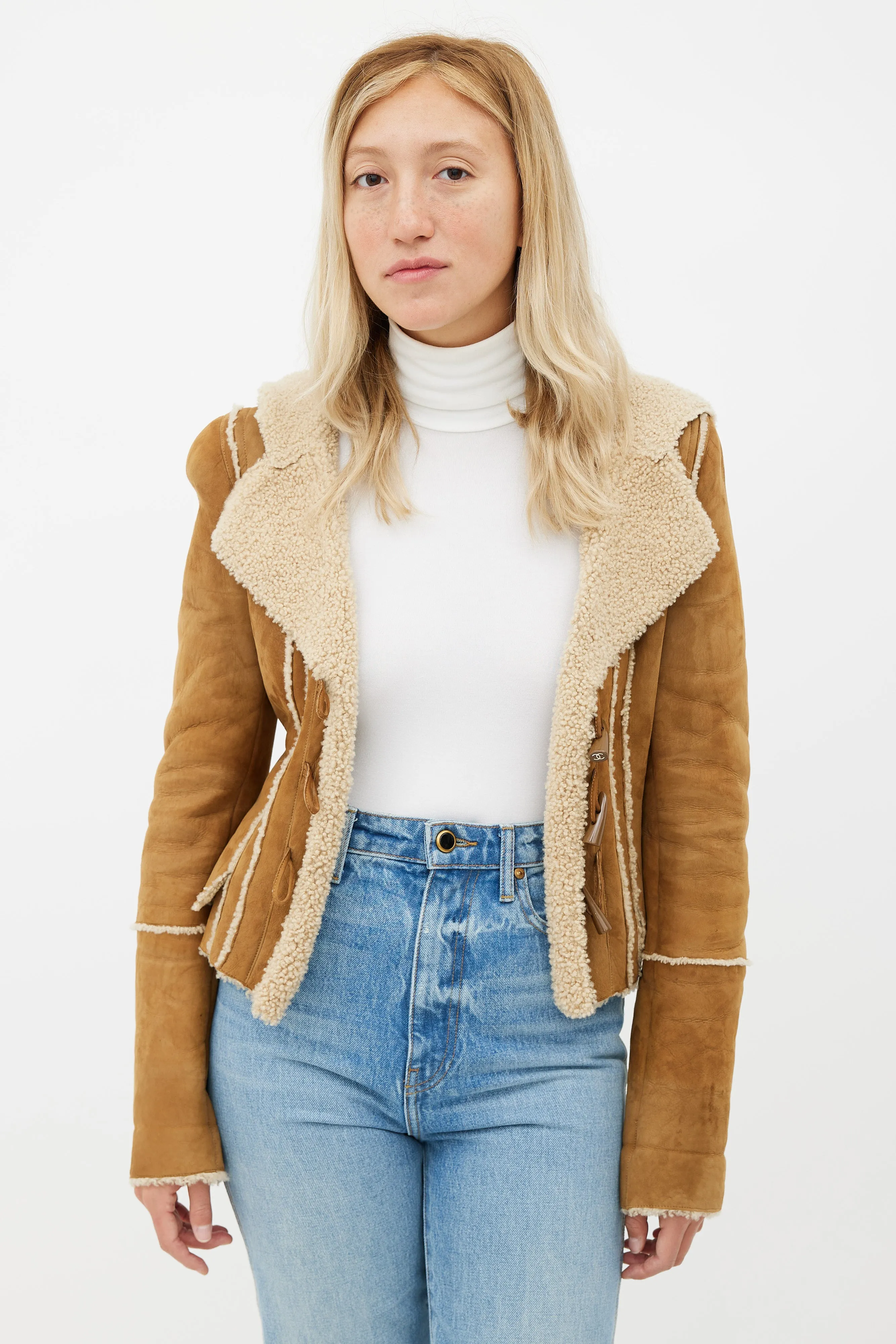 Brown Hooded Shearling Jacket