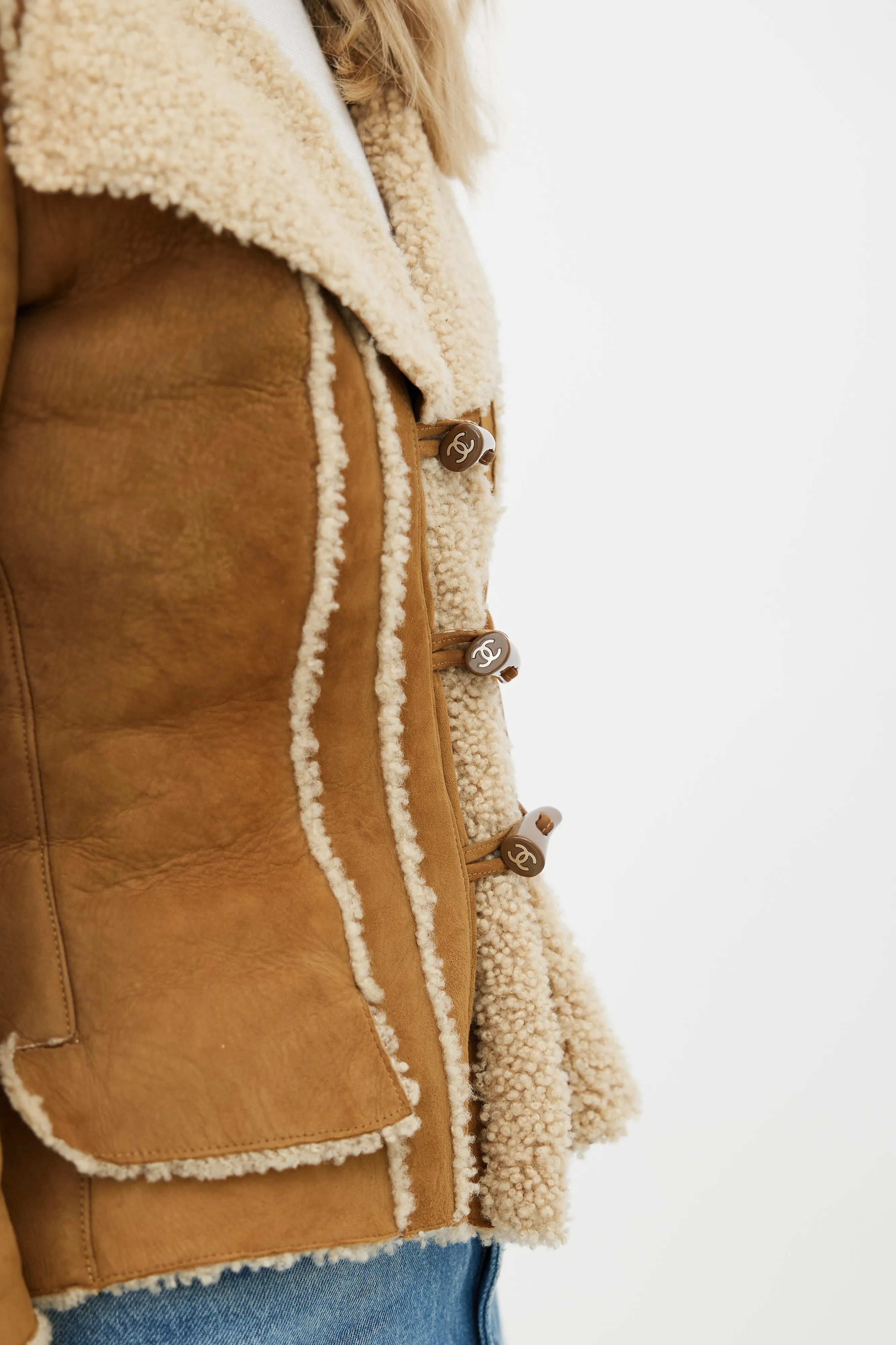 Brown Hooded Shearling Jacket