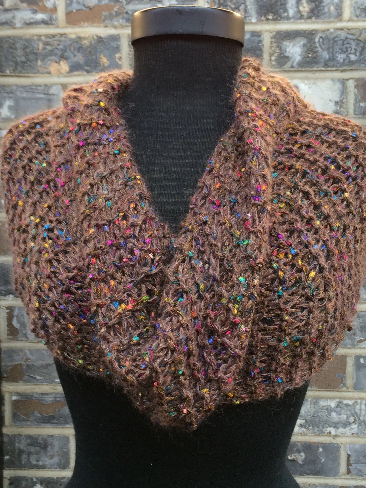 Brown Tweed Mosaic Fiber Art Scarf