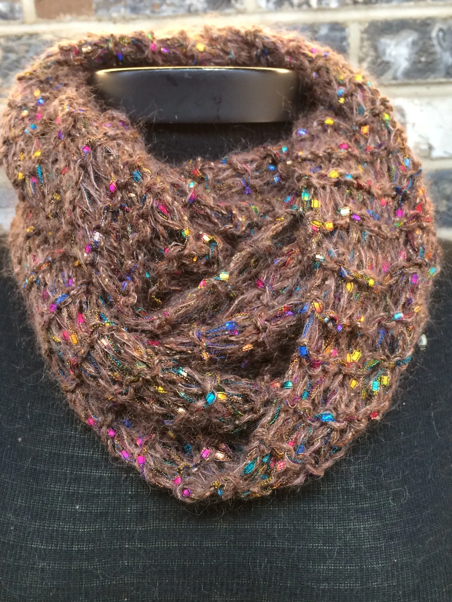 Brown Tweed Mosaic Fiber Art Scarf