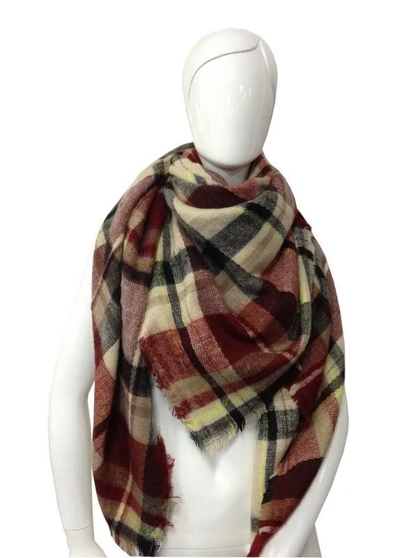 Check Frayed Trim Plaid Scarf