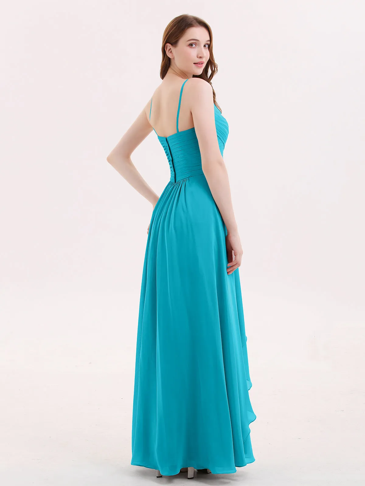 Chiffon Bridesmaid Dresses with Cascade Skirt-Jade