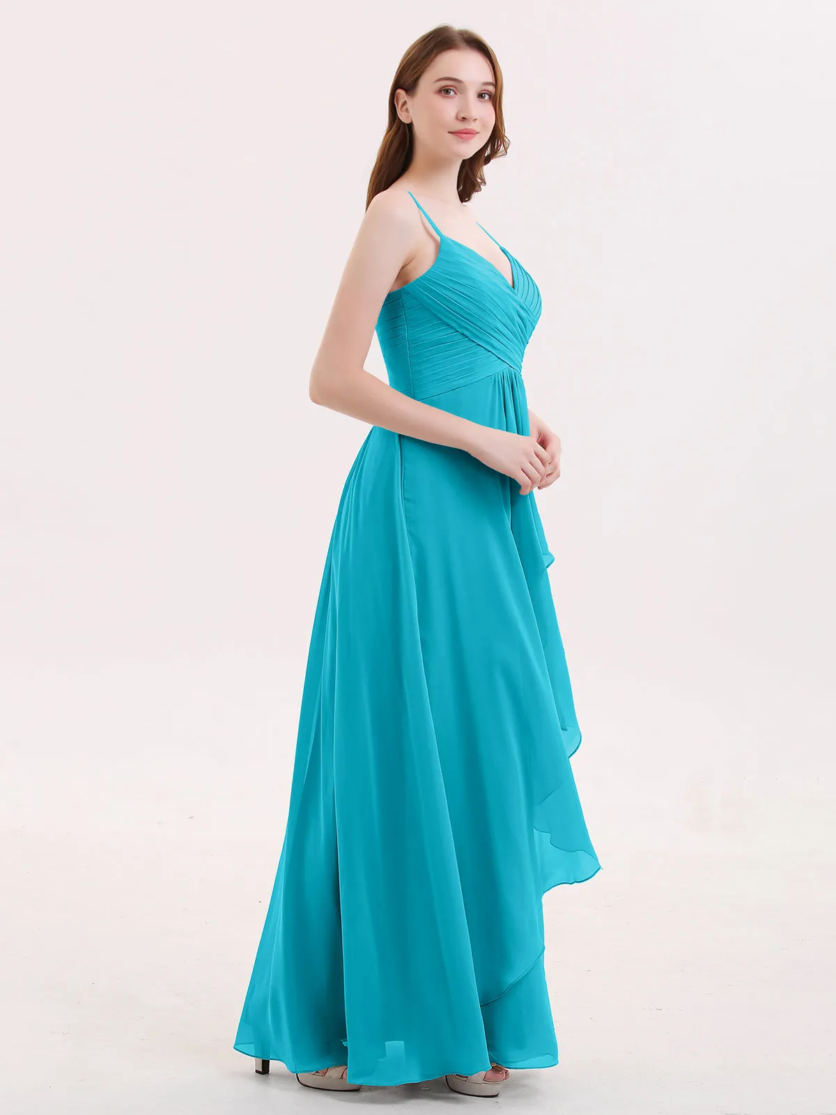 Chiffon Bridesmaid Dresses with Cascade Skirt-Jade