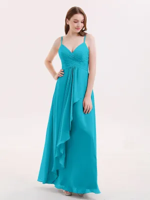 Chiffon Bridesmaid Dresses with Cascade Skirt-Jade