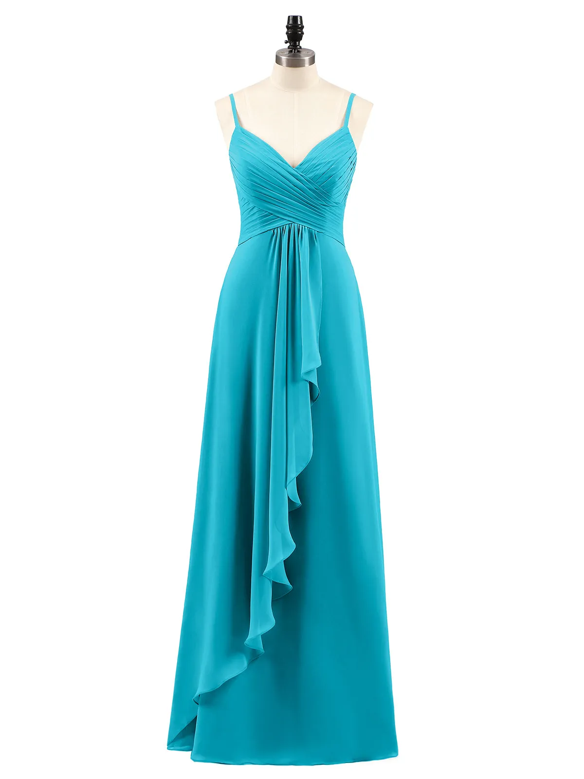 Chiffon Bridesmaid Dresses with Cascade Skirt-Jade