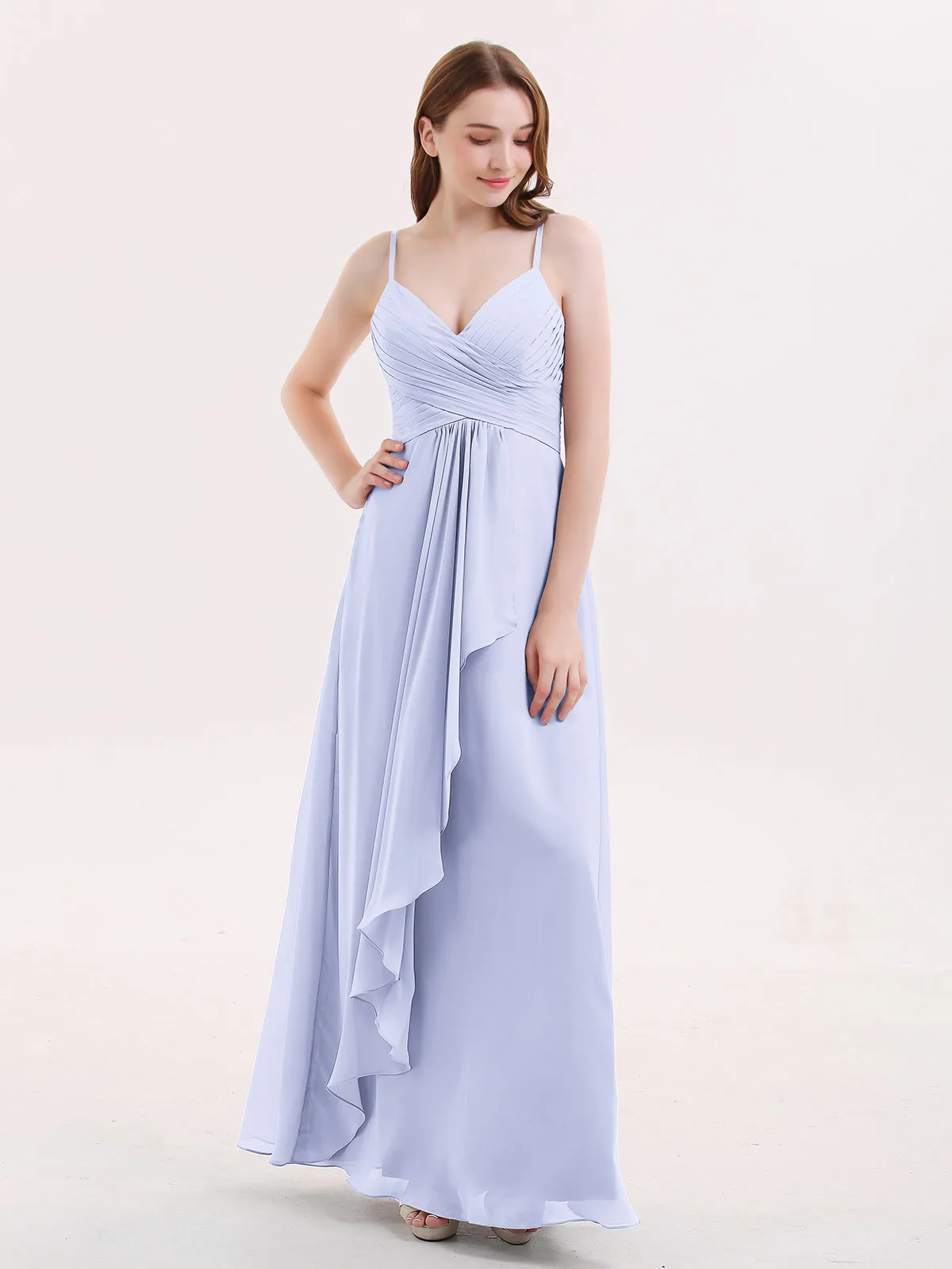 Chiffon Bridesmaid Dresses with Cascade Skirt-Lavender