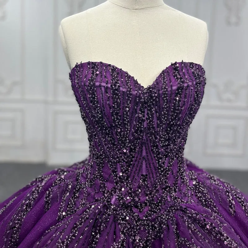 Classic Purple Organza A Line Ball Gown Sweetheart Elegant Evening Dress