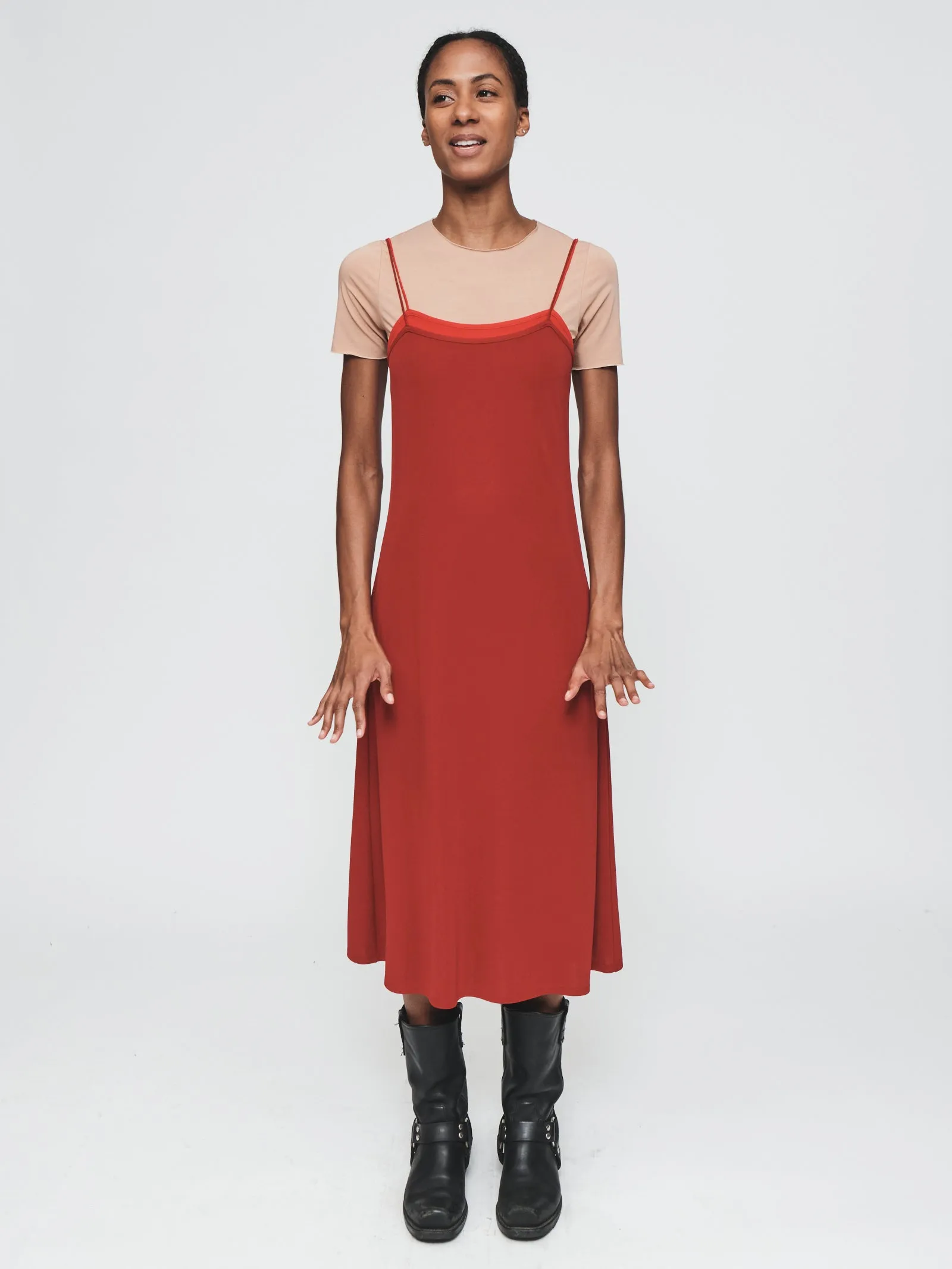 Double Layer Slip Dress in Brick