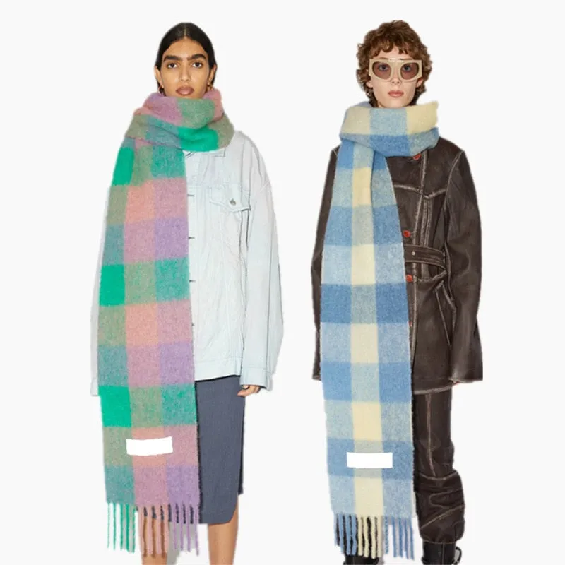 Europe latest autumn and winter multi color thickened Plaid women's scarf AC with extended Plaid shawl couple warm scarf