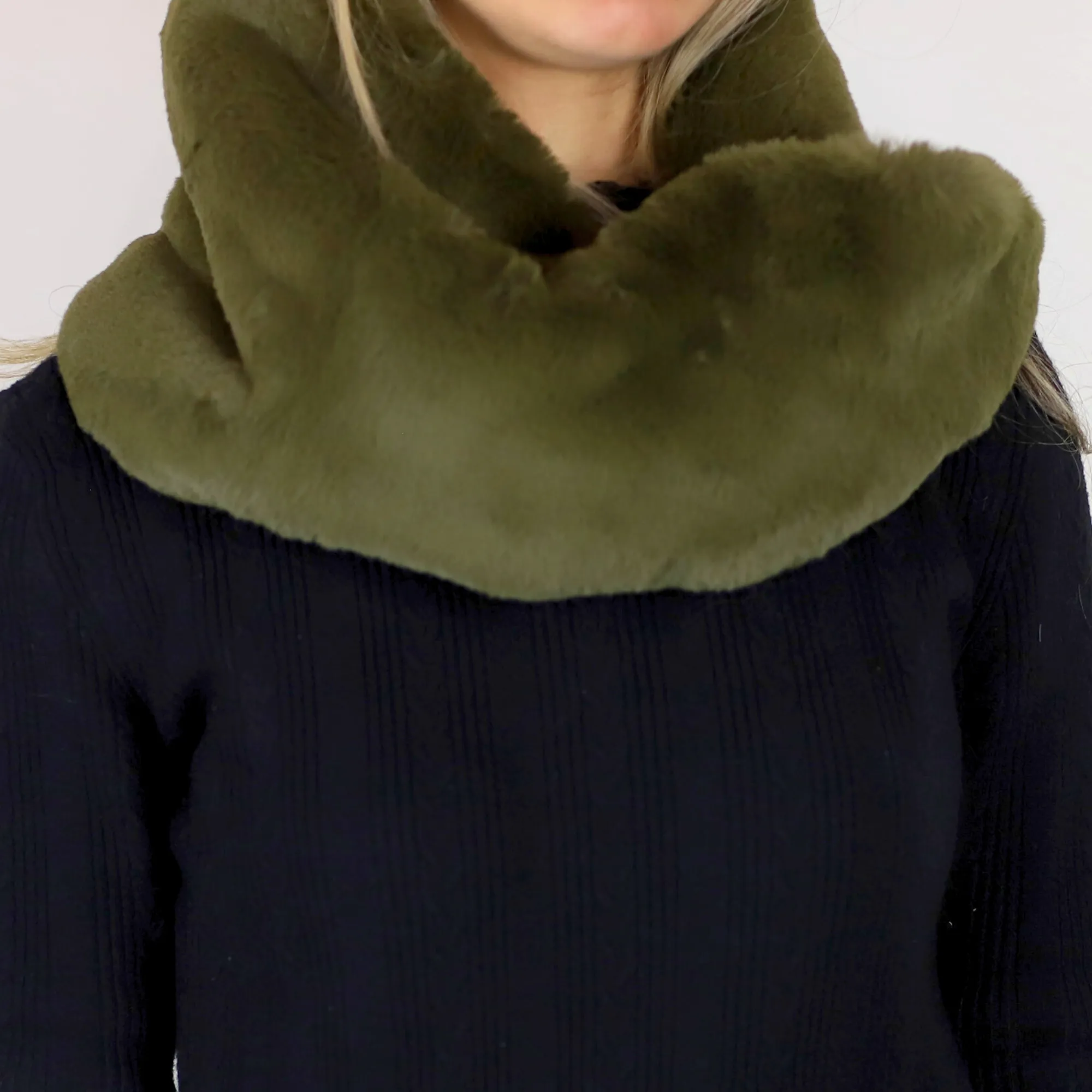 Faux Fur Infinity Scarf - Olive