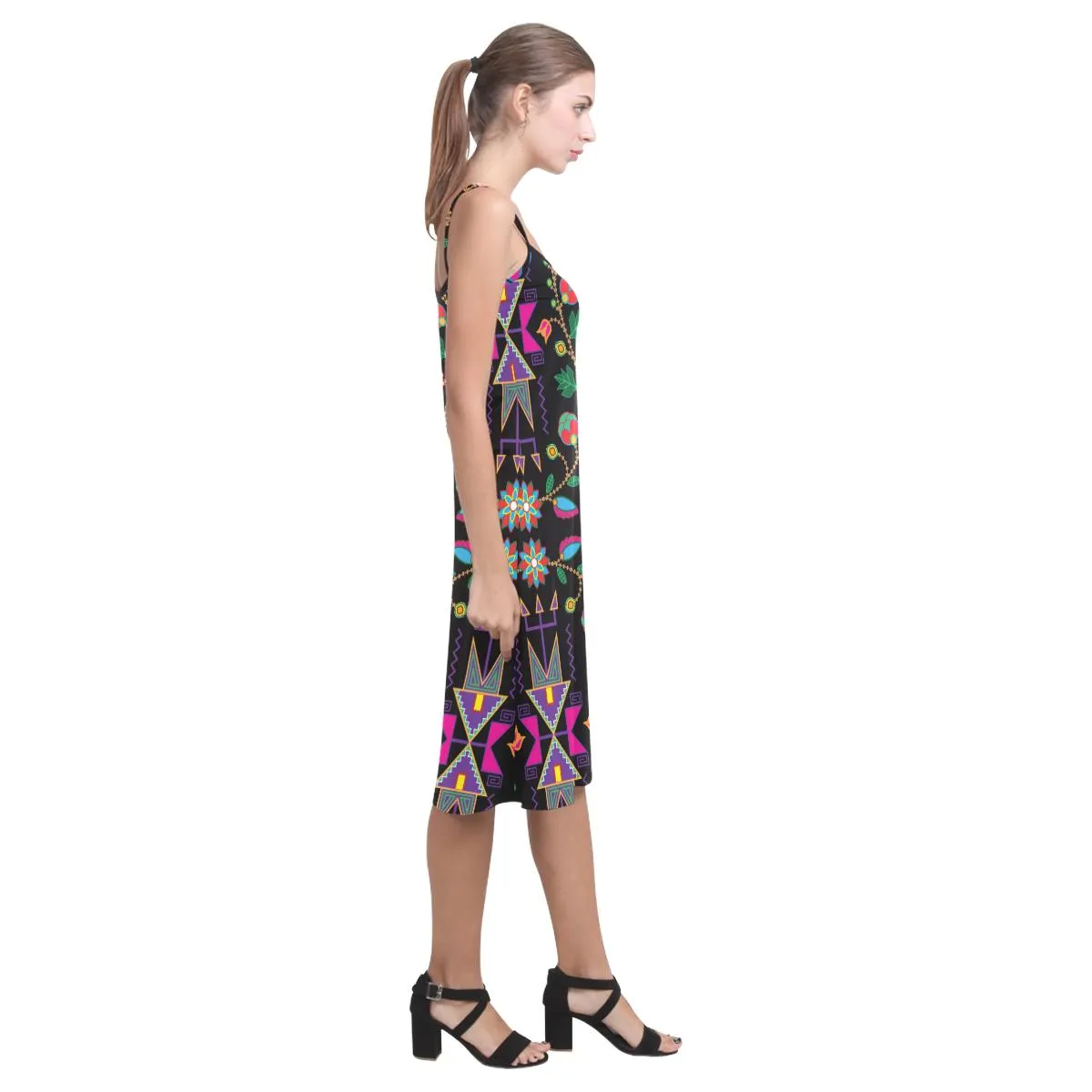 Geometric Floral Fall - Black Alcestis Slip Dress