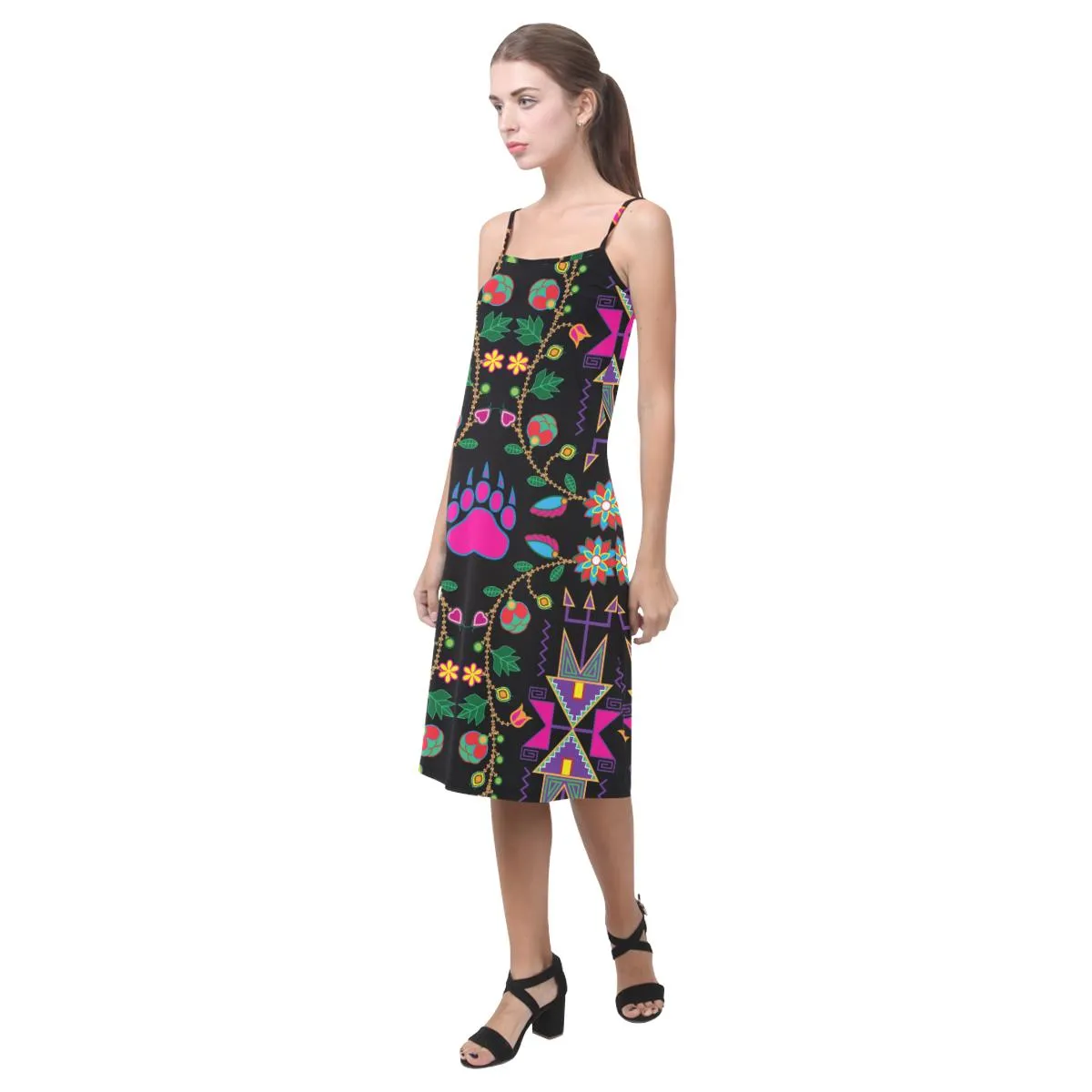 Geometric Floral Fall - Black Alcestis Slip Dress