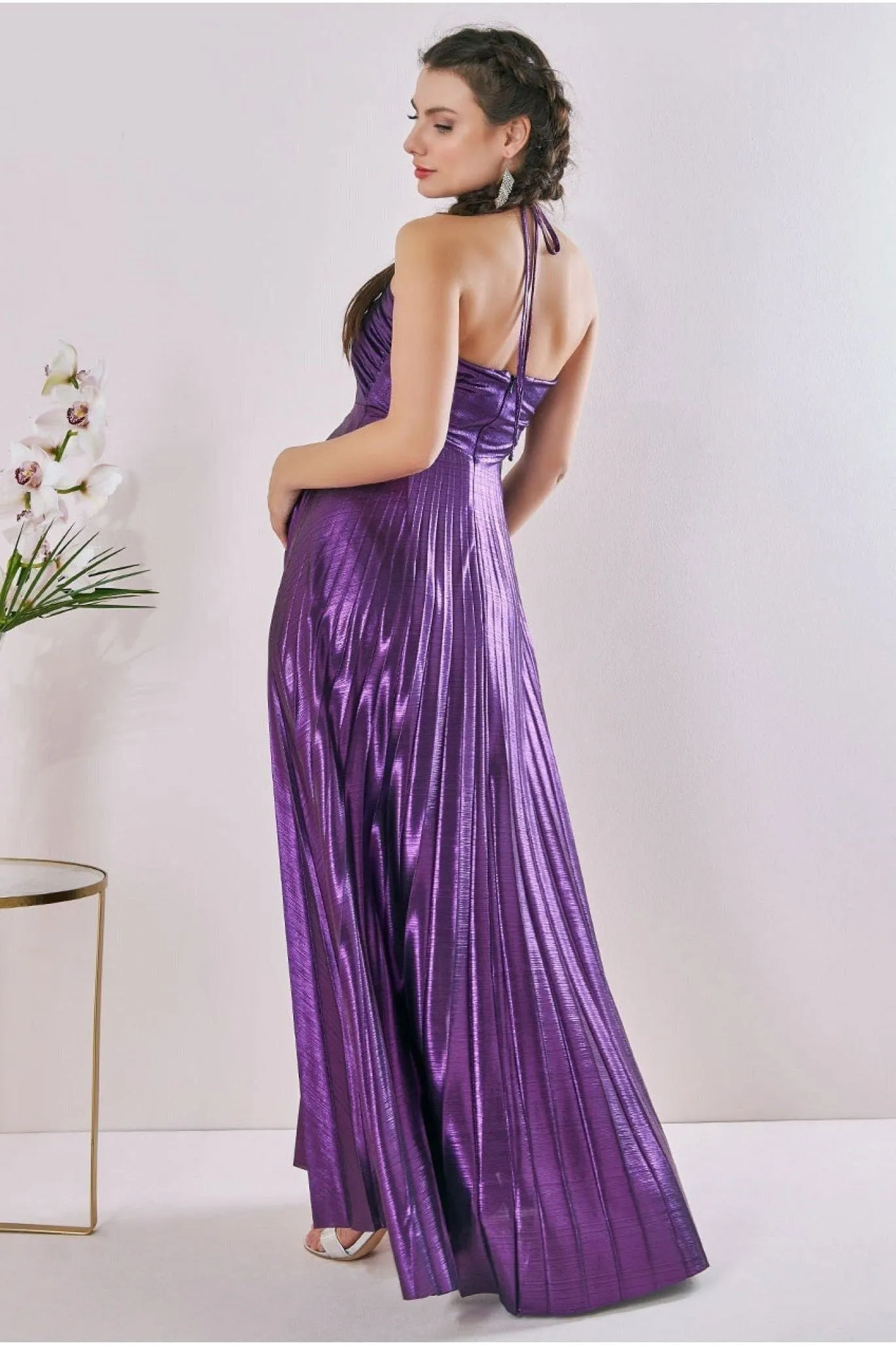 Goddiva Maternity Pleated Foil Tie Back Maxi Purple