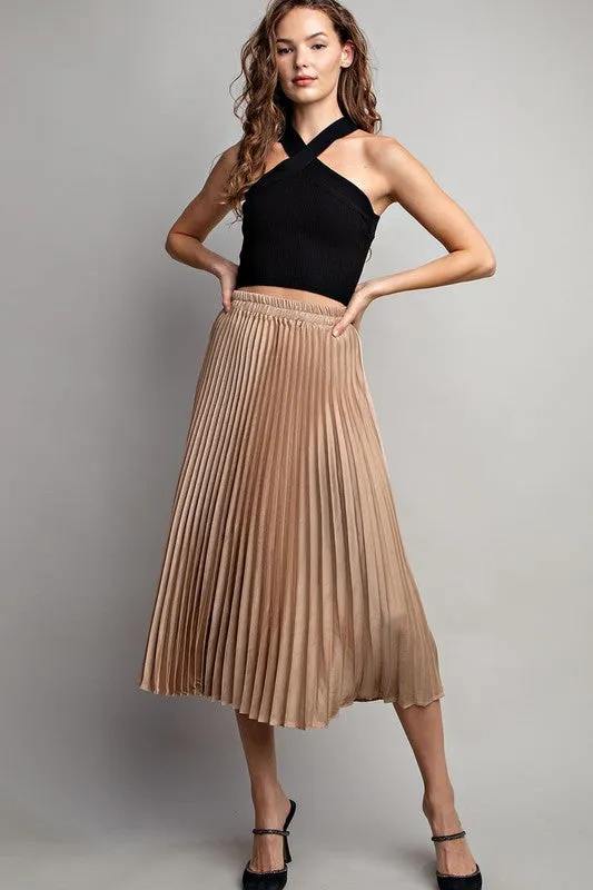 Gold Pleated Midi Skirt