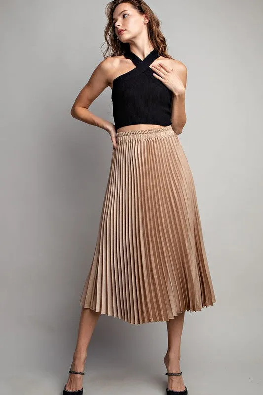 Gold Pleated Midi Skirt