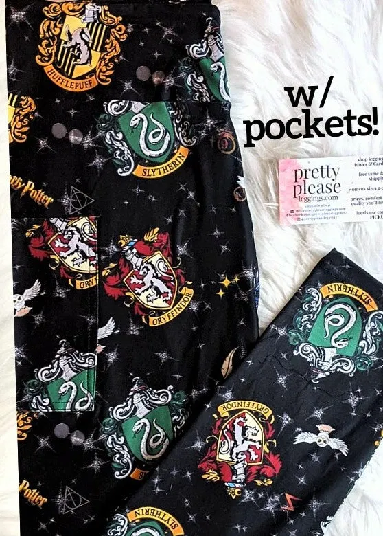 Hogwarts School Wizardry House Shield Crest SOFT Leggings OS TC Harry Potter rts