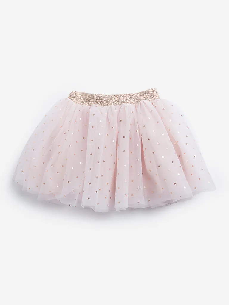 HOP Kids Pink Polka Dotted Flared Skirt