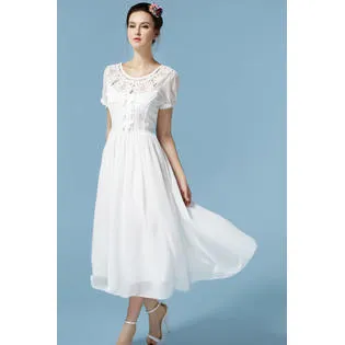 Ketty More Women's Designed Round Neck Pleated Waist Chiffon Dress-KMWD207