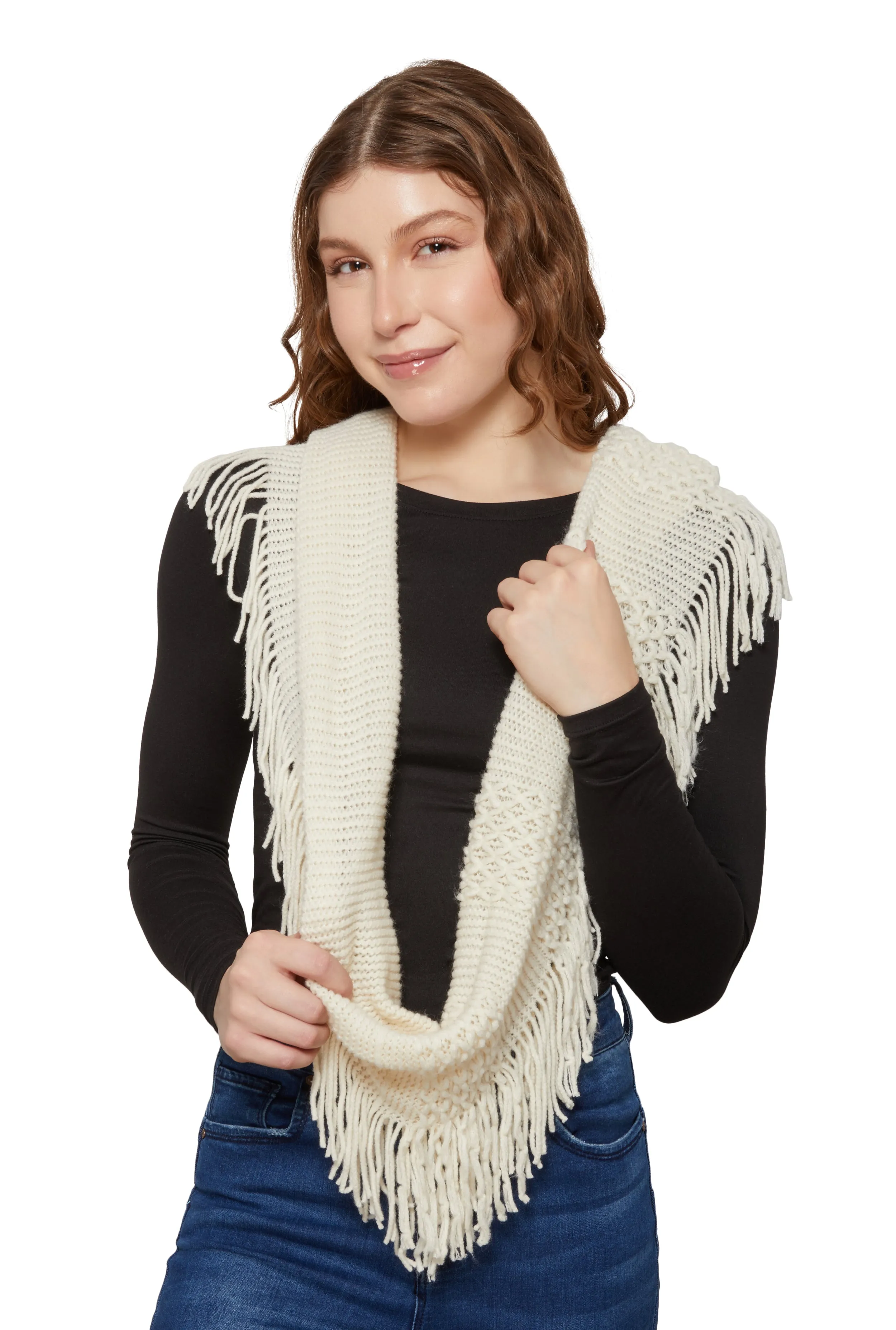 Knitted Fringe Infinity Scarf