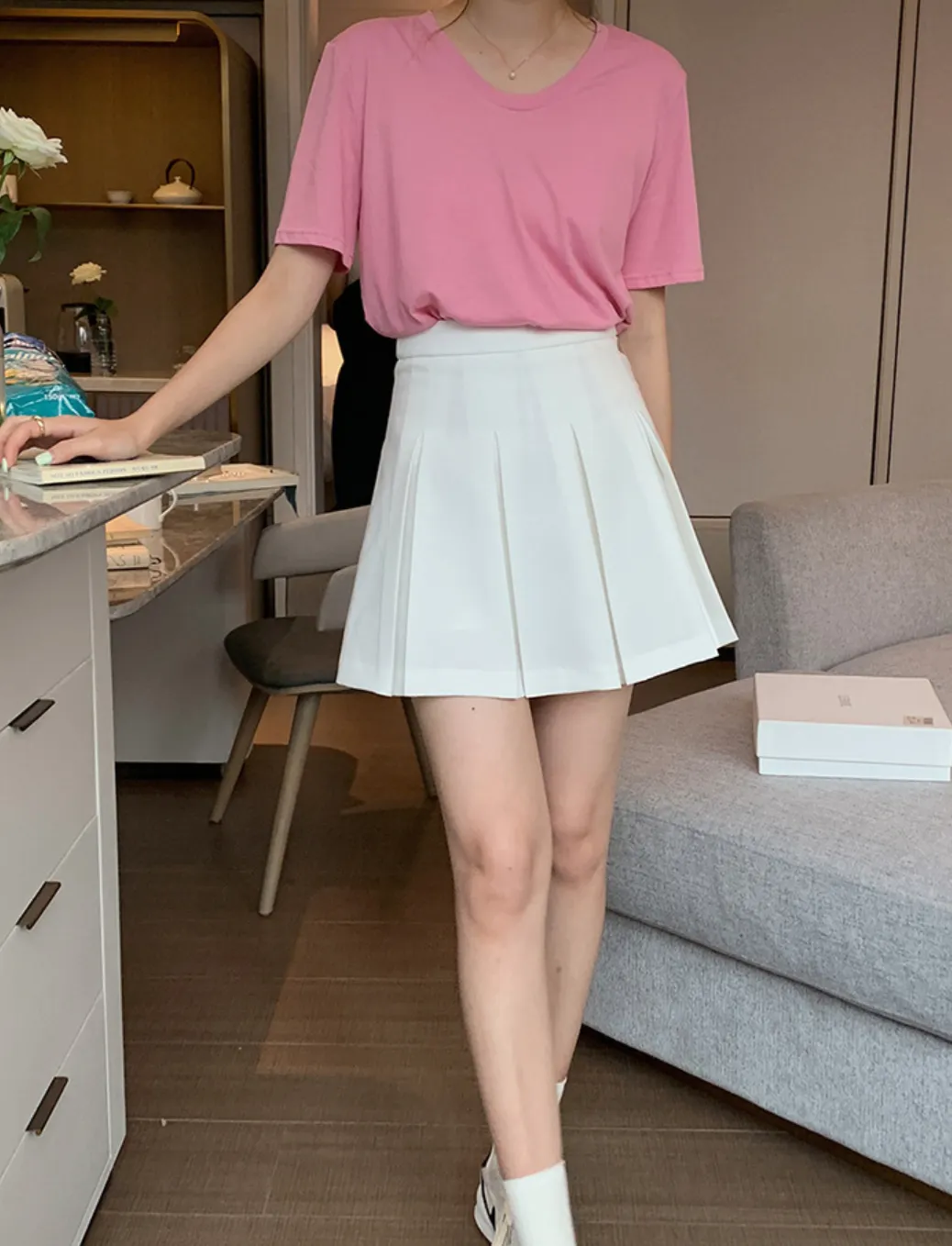 [Korean Style] High Waist Solid Color Tennis Mini Skirt