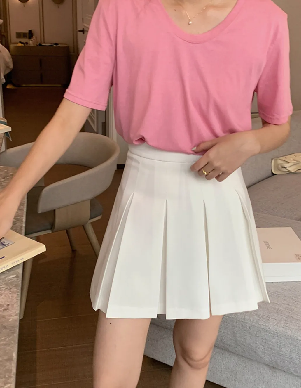 [Korean Style] High Waist Solid Color Tennis Mini Skirt