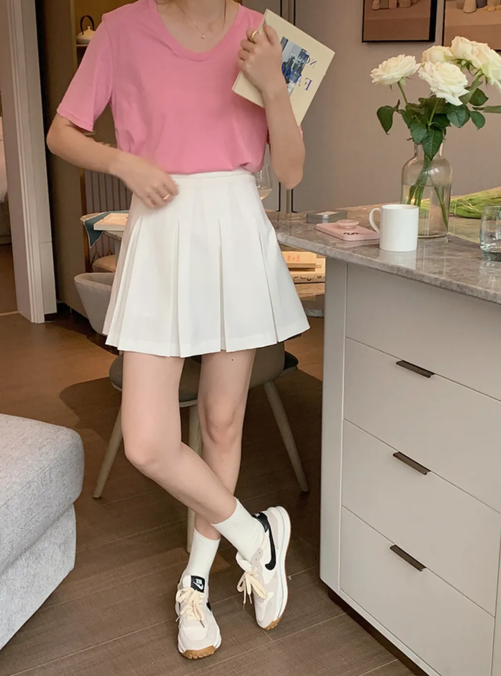 [Korean Style] High Waist Solid Color Tennis Mini Skirt