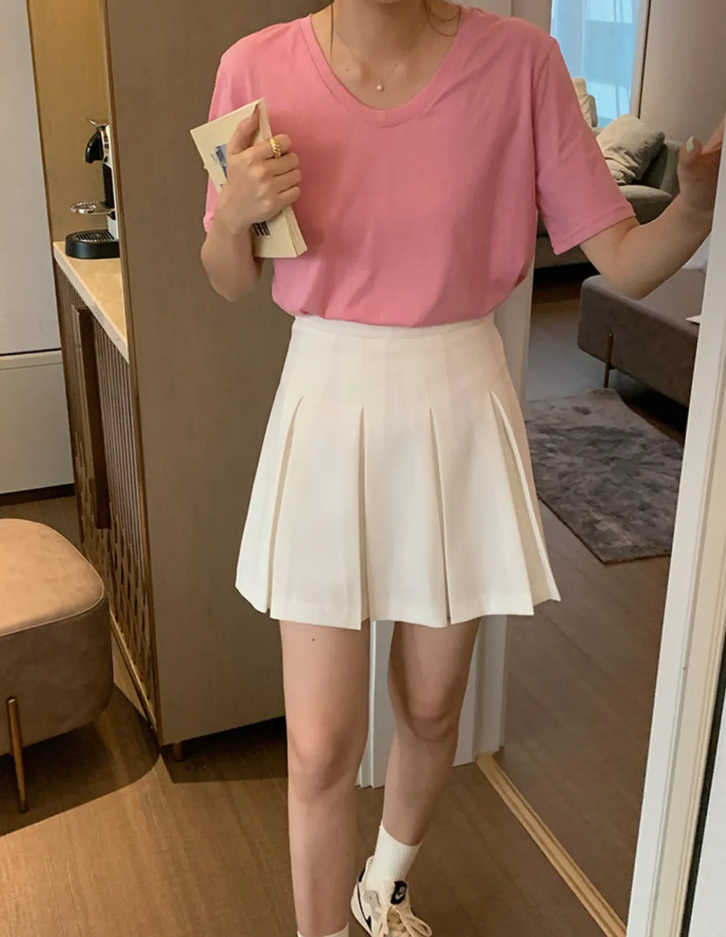 [Korean Style] High Waist Solid Color Tennis Mini Skirt