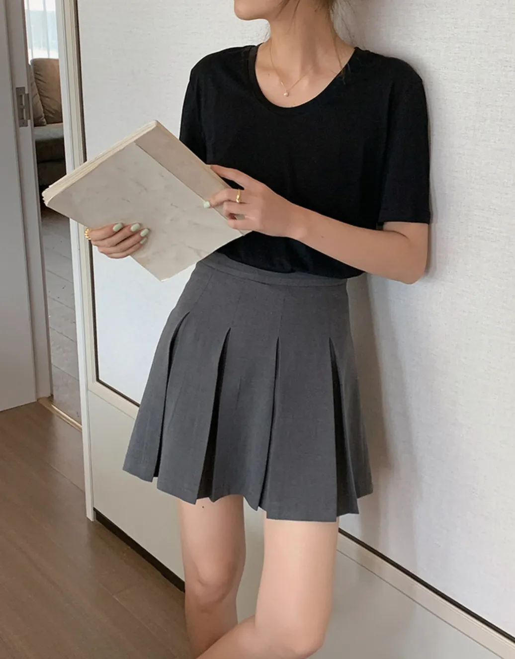 [Korean Style] High Waist Solid Color Tennis Mini Skirt