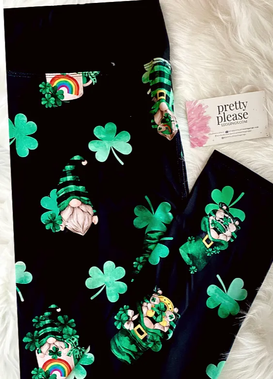 Lucky Green Buffalo Plaid Gnomes Super SOFT Leggings St Patricks Day Shamrocks OS TC Plus rts