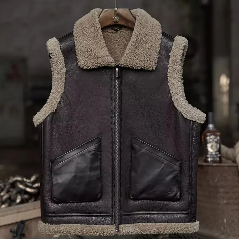 Men’s Dark Brown Leather Shearling Vest