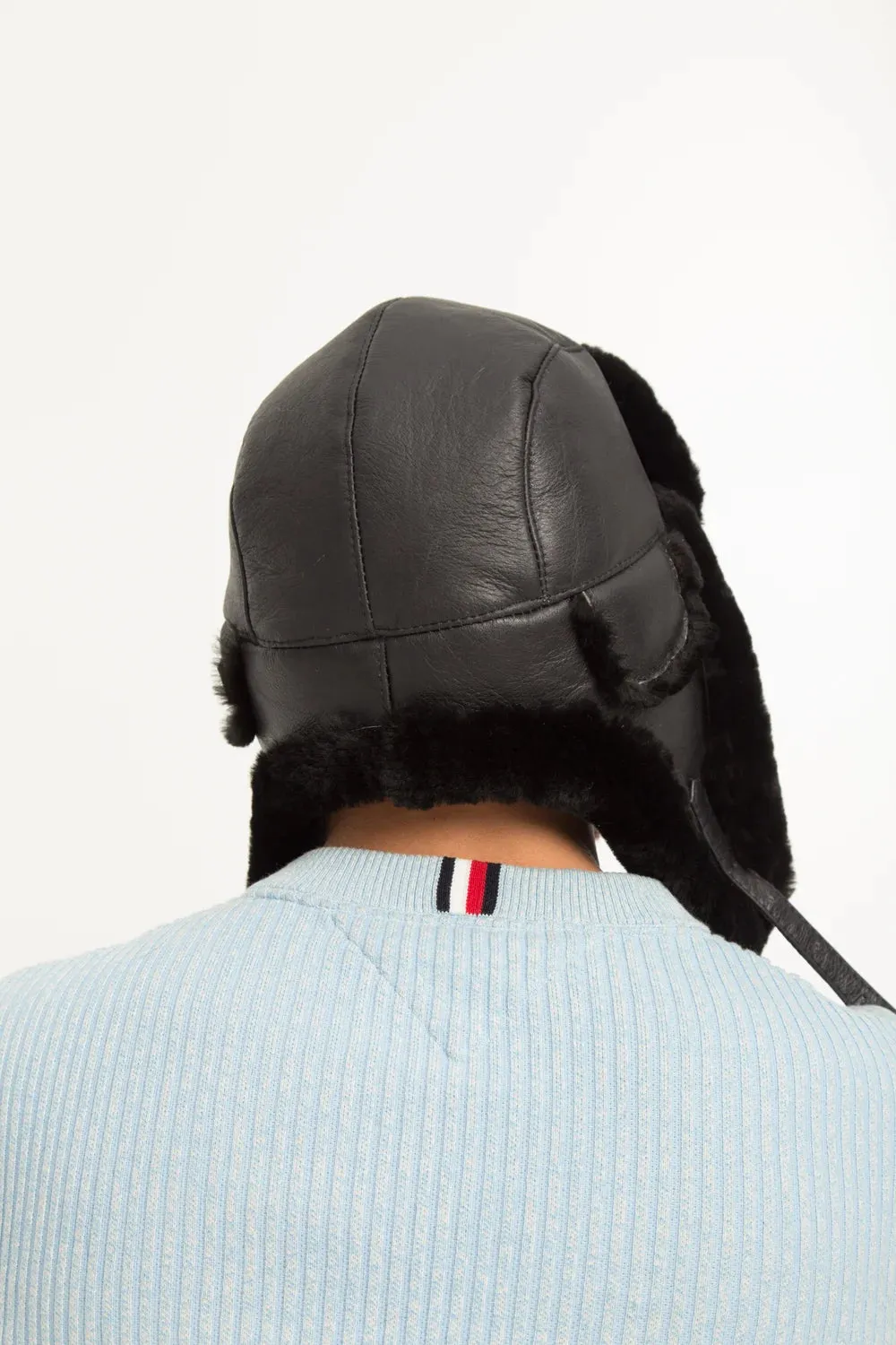 Men's Sheepskin "Aviator" Hat in Black color