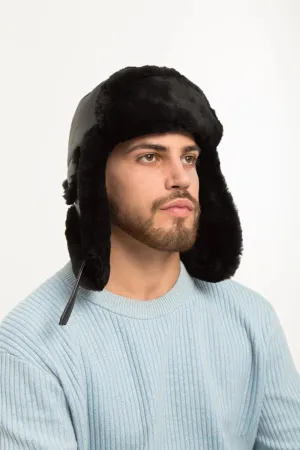 Men's Sheepskin "Aviator" Hat in Black color